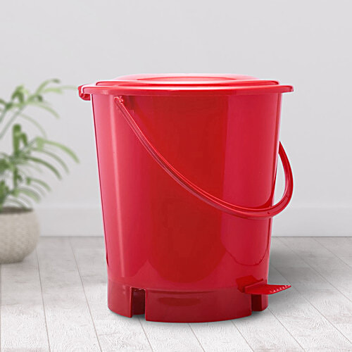 bb home Plastic Pedal Dustbin / Trash Can / Garbage Waste Bin - With Lid For Home, Kitchen, Bathroom, Office, Red, Medium size, 13 L