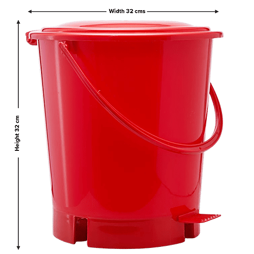 bb home Plastic Pedal Dustbin / Trash Can / Garbage Waste Bin - With Lid For Home, Kitchen, Bathroom, Office, Red, Medium size, 13 L