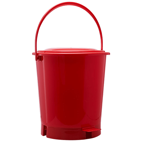 bb home Plastic Pedal Dustbin / Trash Can / Garbage Waste Bin - With Lid For Home, Kitchen, Bathroom, Office, Red, Medium size, 13 L