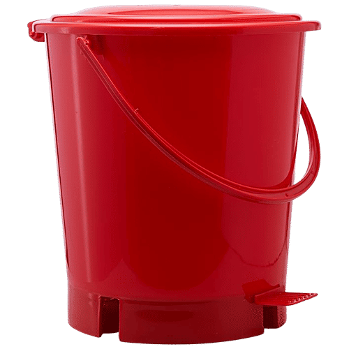 bb home Plastic Pedal Dustbin / Trash Can / Garbage Waste Bin - With Lid For Home, Kitchen, Bathroom, Office, Red, Medium size, 13 L