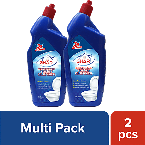 Mai Ghar Disinfectant Toilet Cleaner - 3X Action, Sparkling Clean, For Indian & Western, 1 L (Pack of 2)