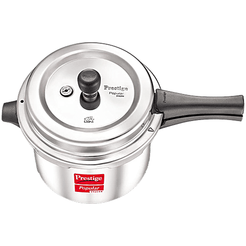 Prestige Popular Svachh Virgin Aluminium Spillage Control Outer Lid Pressure Cooker - Silver, 5 L  