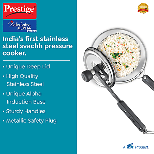 Prestige Nakshatra Alpha Svachh Stainless Steel Spillage Control Pressure Cooker - Silver, 3 L