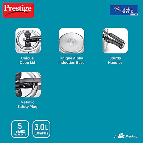 Prestige Nakshatra Alpha Svachh Stainless Steel Spillage Control Pressure Cooker - Silver, 3 L