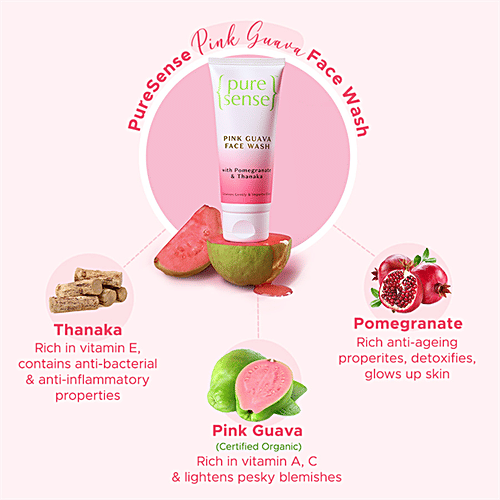 Pure Sense Pink Guava Face Wash - Pomegranate & Thanaka, Gently Cleanses Skin, 100 g  