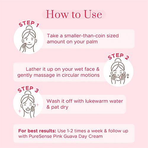 Pure Sense Pink Guava Face Wash - Pomegranate & Thanaka, Gently Cleanses Skin, 100 g  