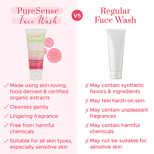 Pure Sense Pink Guava Face Wash - Pomegranate & Thanaka, Gently Cleanses Skin, 100 g  