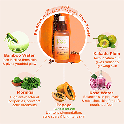 Pure Sense Natural Papaya Face Toner - Rose Water & Kakadu Plum, Rejuvenates, Hydrates Skin, 100 ml  