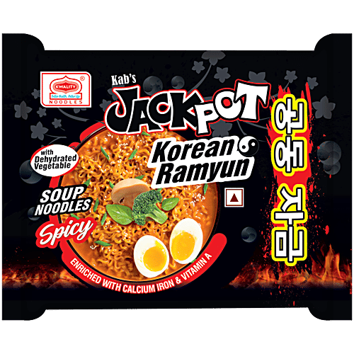 Kab's Jackpot Korean Ramyun Soup Noodles - With Dehydrated Vegetables, Spicy, 100 g Pouch 
