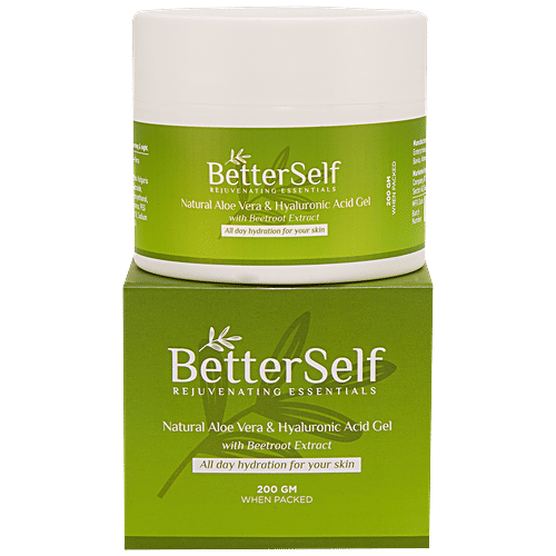 BetterSelf Natural Aloe Vera & Hyaluronic Acid Gel - Beetroot Extract, Hydrates & Nourishes Skin, 200 g