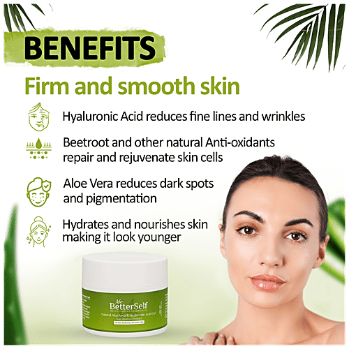 BetterSelf Natural Aloe Vera & Hyaluronic Acid Gel - Beetroot Extract, Hydrates & Nourishes Skin, 200 g