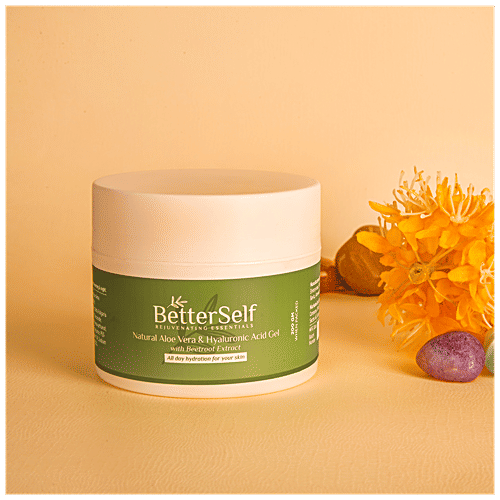 BetterSelf Natural Aloe Vera & Hyaluronic Acid Gel - Beetroot Extract, Hydrates & Nourishes Skin, 200 g