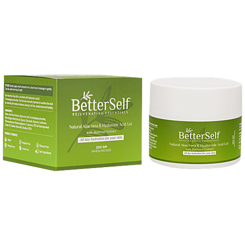 BetterSelf Natural Aloe Vera & Hyaluronic Acid Gel - Beetroot Extract, Hydrates & Nourishes Skin, 200 g