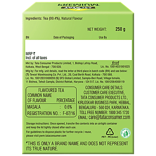 Tata Tea Premium Street Chai Of India - Mumbai Cutting Chai, Tasting Notes Of Ginger & Lemongrass, 250 g  