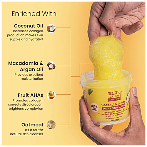 Bryan & Candy  Sugar Body Scrub - Coconut & Lemon, pH 5.5, Skin Friendly, Paraben Free, 250 g  