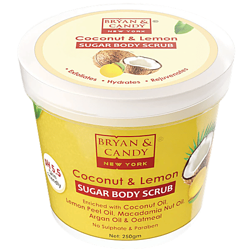 Bryan & Candy  Sugar Body Scrub - Coconut & Lemon, pH 5.5, Skin Friendly, Paraben Free, 250 g  