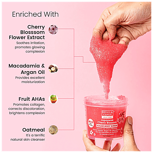 Bryan & Candy  Sugar Body Scrub - Japanese Cherry Blossom, pH 5.5, Skin Friendly, Paraben Free, 250 g  