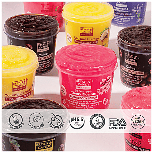 Bryan & Candy  Sugar Body Scrub - Japanese Cherry Blossom, pH 5.5, Skin Friendly, Paraben Free, 250 g  