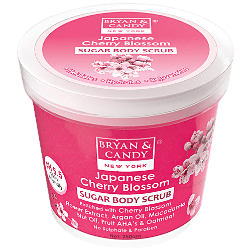 Bryan & Candy  Sugar Body Scrub - Japanese Cherry Blossom, pH 5.5, Skin Friendly, Paraben Free, 250 g  