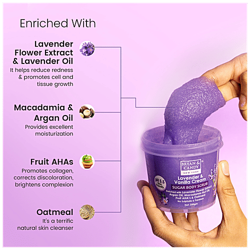 Bryan & Candy  Sugar Body Scrub - Lavender & Vanilla Cream, pH 5.5, Skin Friendly, Paraben Free, 250 g  