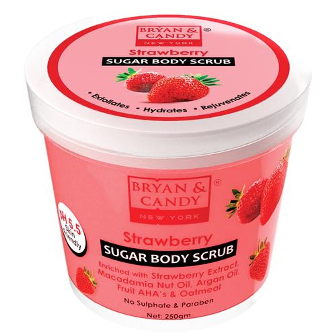 Bryan & Candy  Sugar Body Scrub - Strawberry, pH 5.5, Skin Friendly, Paraben Free, 250 g 