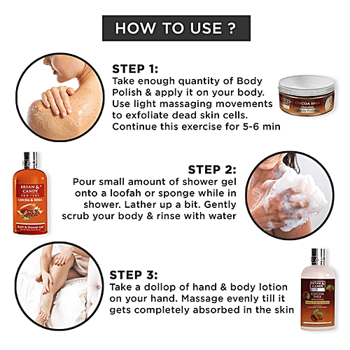 Bryan & Candy  Heart Combo Kit - Cocoa Shea, Bath & Body Essentials, For Men & Women, 4 pcs  