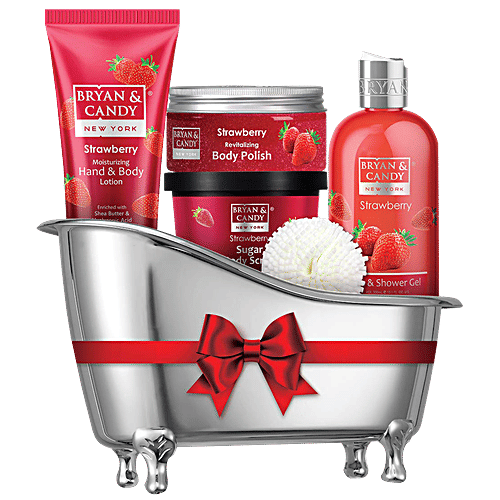 Bryan & Candy  Bath Tub Gift Set - Strawberry, Complete Home Spa Experience, For Men & Women, 4 pcs  