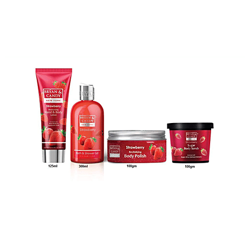 Bryan & Candy  Bath Tub Gift Set - Strawberry, Complete Home Spa Experience, For Men & Women, 4 pcs  
