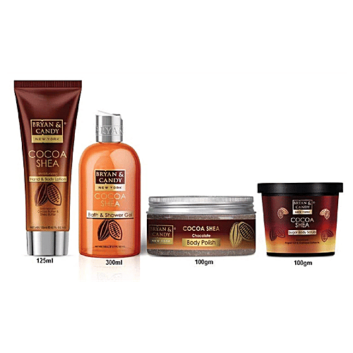 Bryan & Candy Bath Tub Gift Set - Cocoa Shea, Complete Home Spa Experience, For Men & Women, 4 pcs