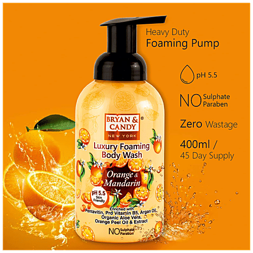 Bryan & Candy  Luxury Foaming Body Wash - Orange & Mandarin, pH 5.5, Skin Friendly, Paraben Free, 400 ml  