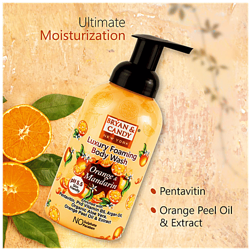 Bryan & Candy  Luxury Foaming Body Wash - Orange & Mandarin, pH 5.5, Skin Friendly, Paraben Free, 400 ml  