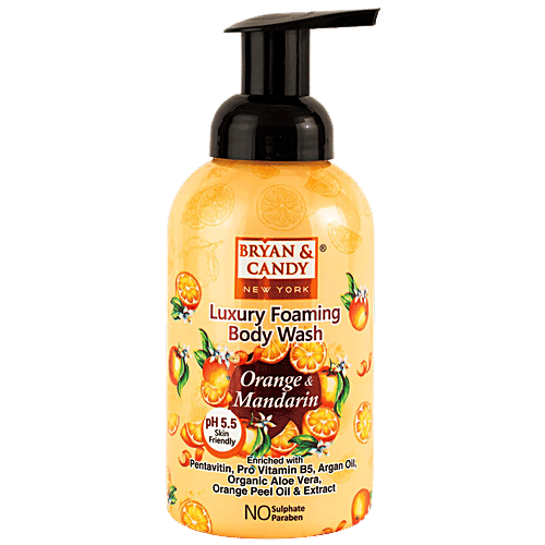 Bryan & Candy  Luxury Foaming Body Wash - Orange & Mandarin, pH 5.5, Skin Friendly, Paraben Free, 400 ml  