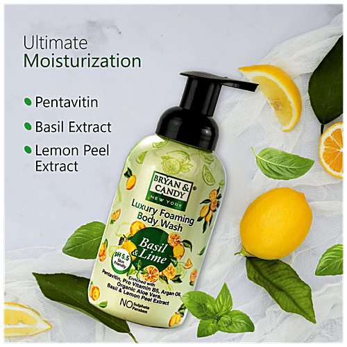 Bryan & Candy Luxury Foaming Body Wash - Basil & Lime, pH 5.5, Skin Friendly, Paraben Free, 400 ml