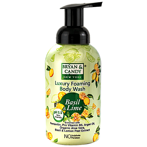 Bryan & Candy Luxury Foaming Body Wash - Basil & Lime, pH 5.5, Skin Friendly, Paraben Free, 400 ml