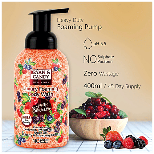 Bryan & Candy Luxury Foaming Body Wash - Nottie Berries, pH 5.5, Skin Friendly, Paraben Free, 400 ml