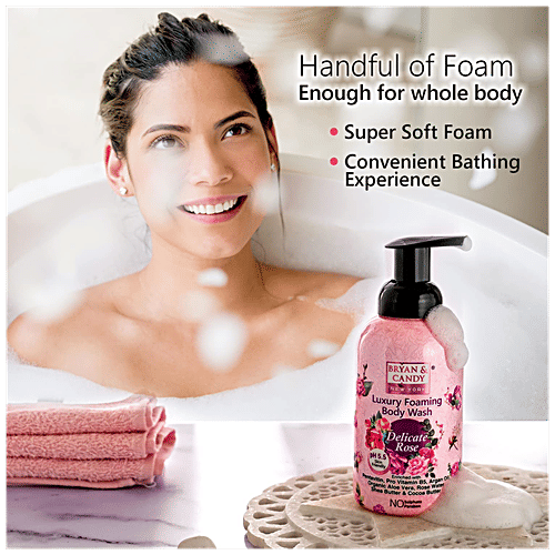Bryan & Candy  Luxury Foaming Body Wash - Delicate Rose, pH 5.5, Skin Friendly, Paraben Free, 400 ml  