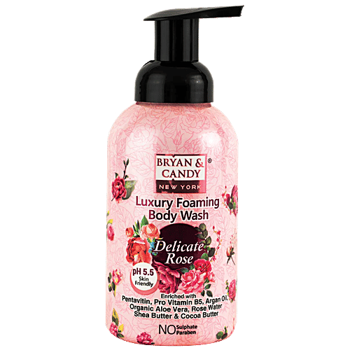 Bryan & Candy  Luxury Foaming Body Wash - Delicate Rose, pH 5.5, Skin Friendly, Paraben Free, 400 ml  
