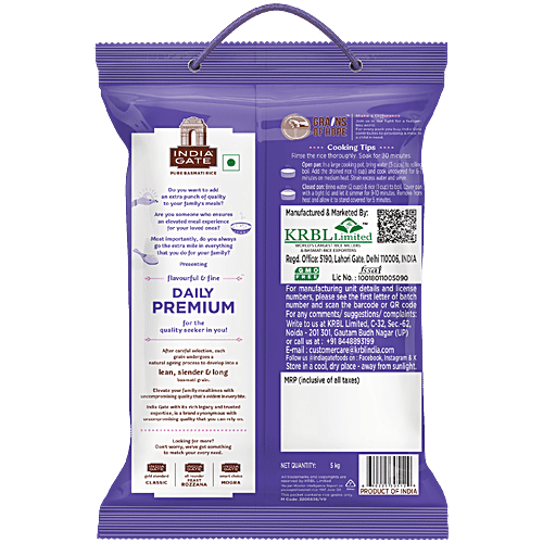 India Gate Daily Premium Basmati Rice, 5 kg  Naturally Aged, Long & Slender Grains