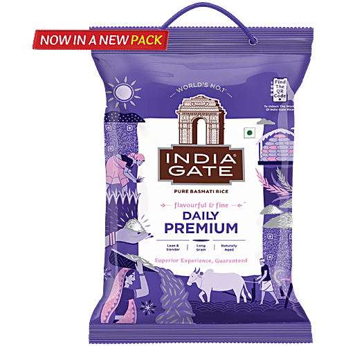 India Gate Daily Premium Basmati Rice, 5 kg  Naturally Aged, Long & Slender Grains