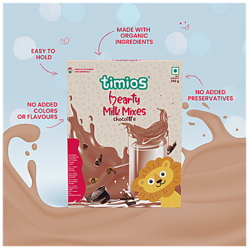 Timios High Protein Chocolate Hearty Milk Mix - No Sugar, With Oats, Organic Jowar, Cocoa Powder, 250 g Box 