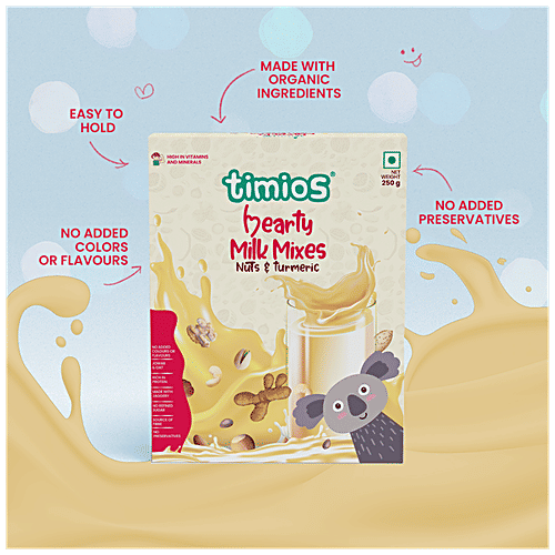 Timios High Protein Nuts & Turmeric Hearty Milk Mix - No Sugar, With Oats, Organic Jowar, Nut Blend Powder, 250 g Box