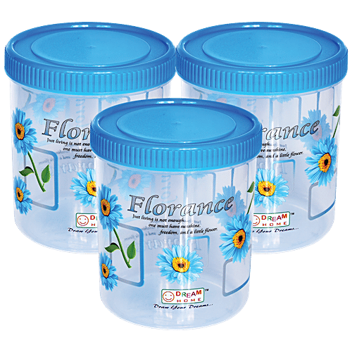 Dream Home Kitchen Storage Containers - Plastic, Printed, Blue, Air Tight, Durable, 750 ml (Set of 3)