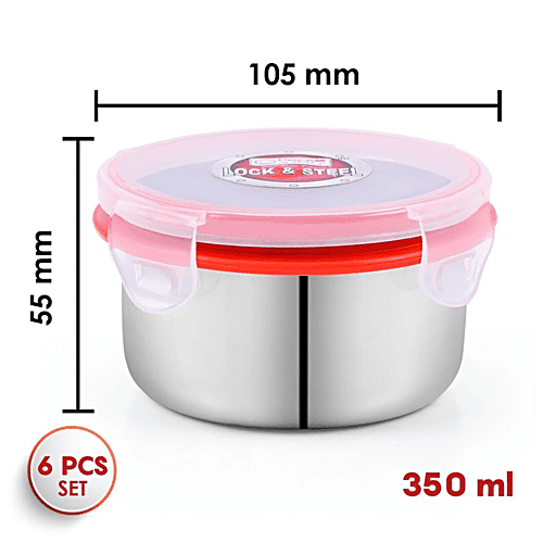 Dream Home Lock N Seal Steel Container - Silver, Silicon Seal, Leak Proof, 350 ml  