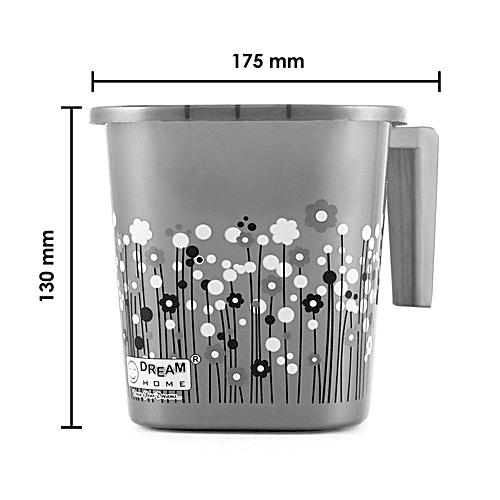 Dream Home Bath Mug - Sqaure, Grey, Printed, Durable & Sturdy, 1.5 L  