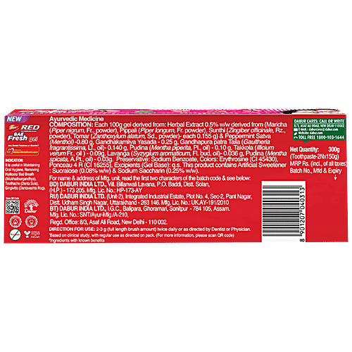 Buy Dabur Red Bae Fresh Gel Oral Care Toothpaste Activ Germ Kill