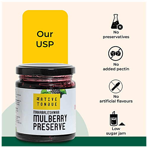 Native Tongue Mulberry Preserve From Mahabaleshwar - Vegan, 70% Fruit, Low Sugar & No Preservatives, 200 g  Vegan
 70% Fruit
 Low Sugar
 No Preservatives