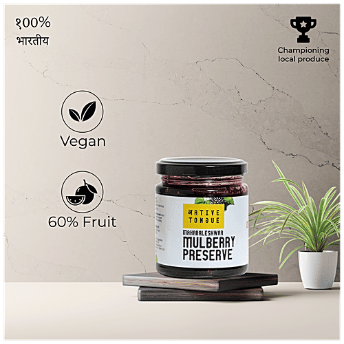 Native Tongue Mulberry Preserve From Mahabaleshwar - Vegan, 70% Fruit, Low Sugar & No Preservatives, 200 g  Vegan
 70% Fruit
 Low Sugar
 No Preservatives
