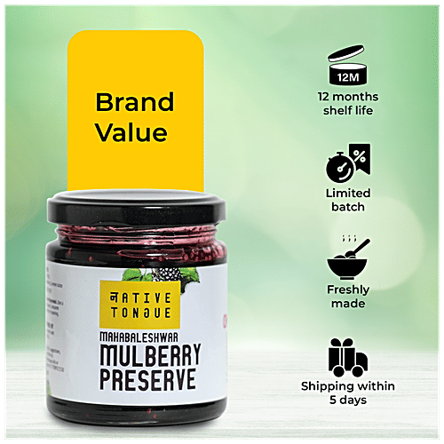 Native Tongue Mulberry Preserve From Mahabaleshwar - Vegan, 70% Fruit, Low Sugar & No Preservatives, 200 g  Vegan
 70% Fruit
 Low Sugar
 No Preservatives