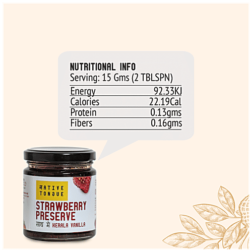 Native Tongue Strawberry Preserve With Kerala Vanilla - Vegan, 70% Fruit, Low Sugar & No Preservatives, 200 g  Vegan
 70% Fruit
 Low Sugar