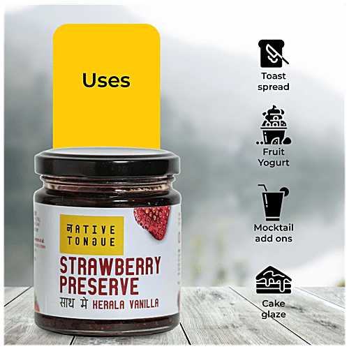 Native Tongue Strawberry Preserve With Kerala Vanilla - Vegan, 70% Fruit, Low Sugar & No Preservatives, 200 g  Vegan
 70% Fruit
 Low Sugar